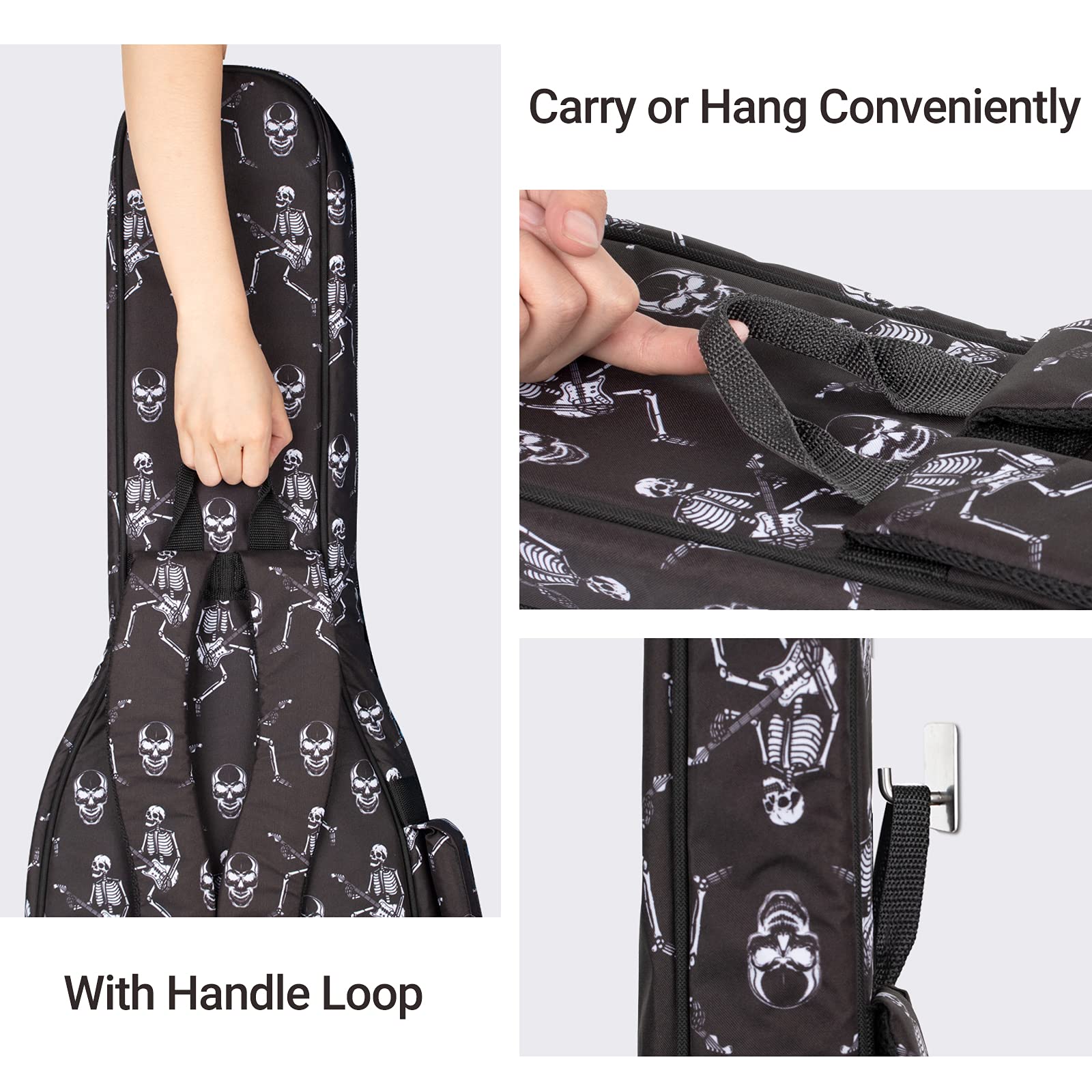 CAHAYA Electric Guitar Gig Bag Printing Soft Guitar Case 8mm Padding Guitar Bag Backpack with Handle Loop Halloween Skeleton CY0